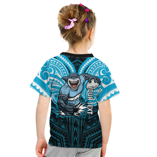Custom Cronulla-Sutherland Sharks Kid T Shirt Shark Warrior Polynesia Islander Rugby Mascot