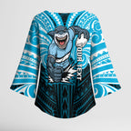 Custom Cronulla-Sutherland Sharks Kimono Sleeve Blouse Shark Warrior Polynesia Islander Rugby Mascot