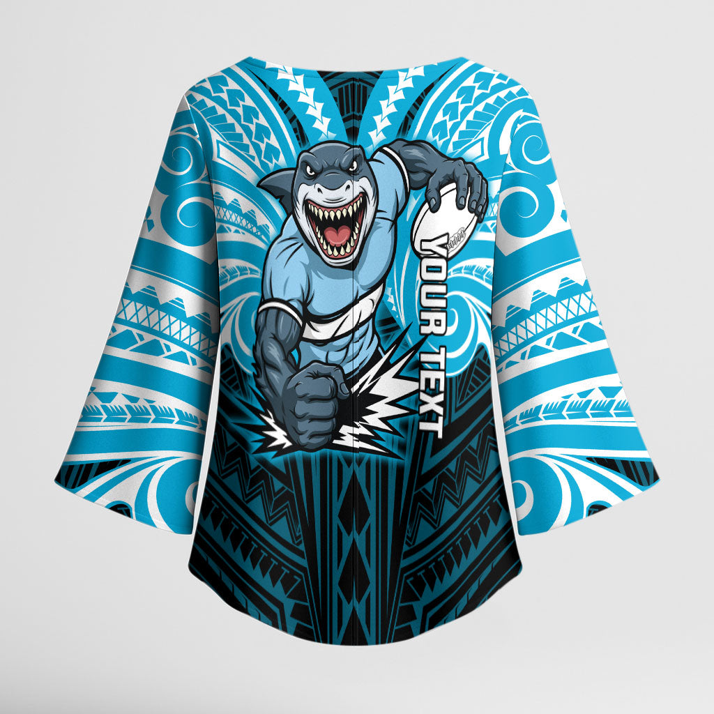 Custom Cronulla-Sutherland Sharks Kimono Sleeve Blouse Shark Warrior Polynesia Islander Rugby Mascot