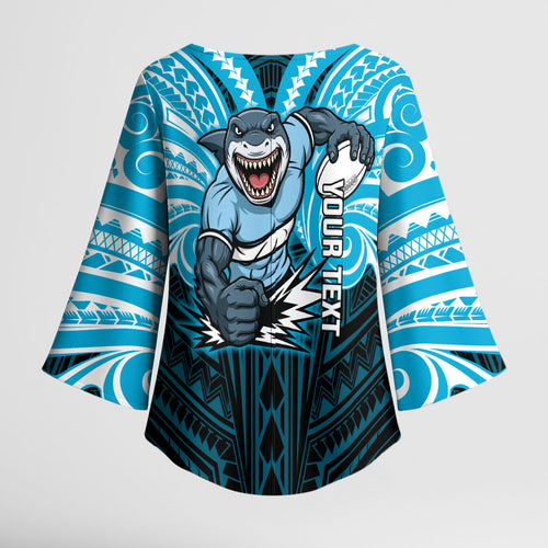 Custom Cronulla-Sutherland Sharks Kimono Sleeve Blouse Shark Warrior Polynesia Islander Rugby Mascot
