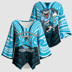 Custom Cronulla-Sutherland Sharks Kimono Sleeve Blouse Shark Warrior Polynesia Islander Rugby Mascot