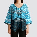 Custom Cronulla-Sutherland Sharks Kimono Sleeve Blouse Shark Warrior Polynesia Islander Rugby Mascot