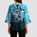 Custom Cronulla-Sutherland Sharks Kimono Sleeve Blouse Shark Warrior Polynesia Islander Rugby Mascot