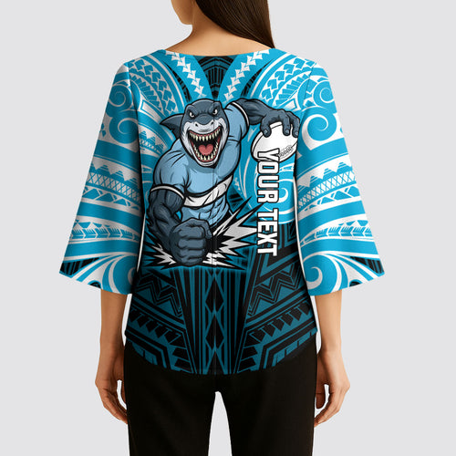 Custom Cronulla-Sutherland Sharks Kimono Sleeve Blouse Shark Warrior Polynesia Islander Rugby Mascot