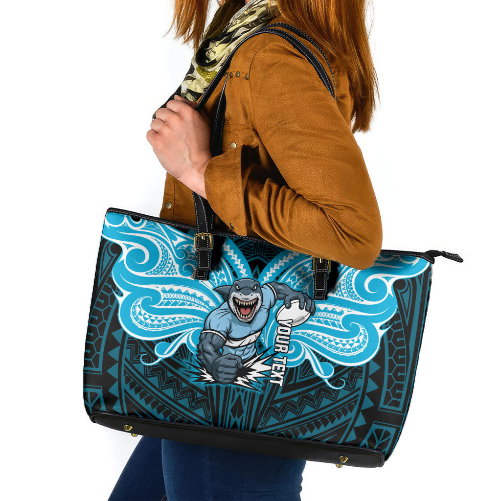 Custom Cronulla-Sutherland Sharks Leather Tote Bag Shark Warrior Polynesia Islander Rugby Mascot