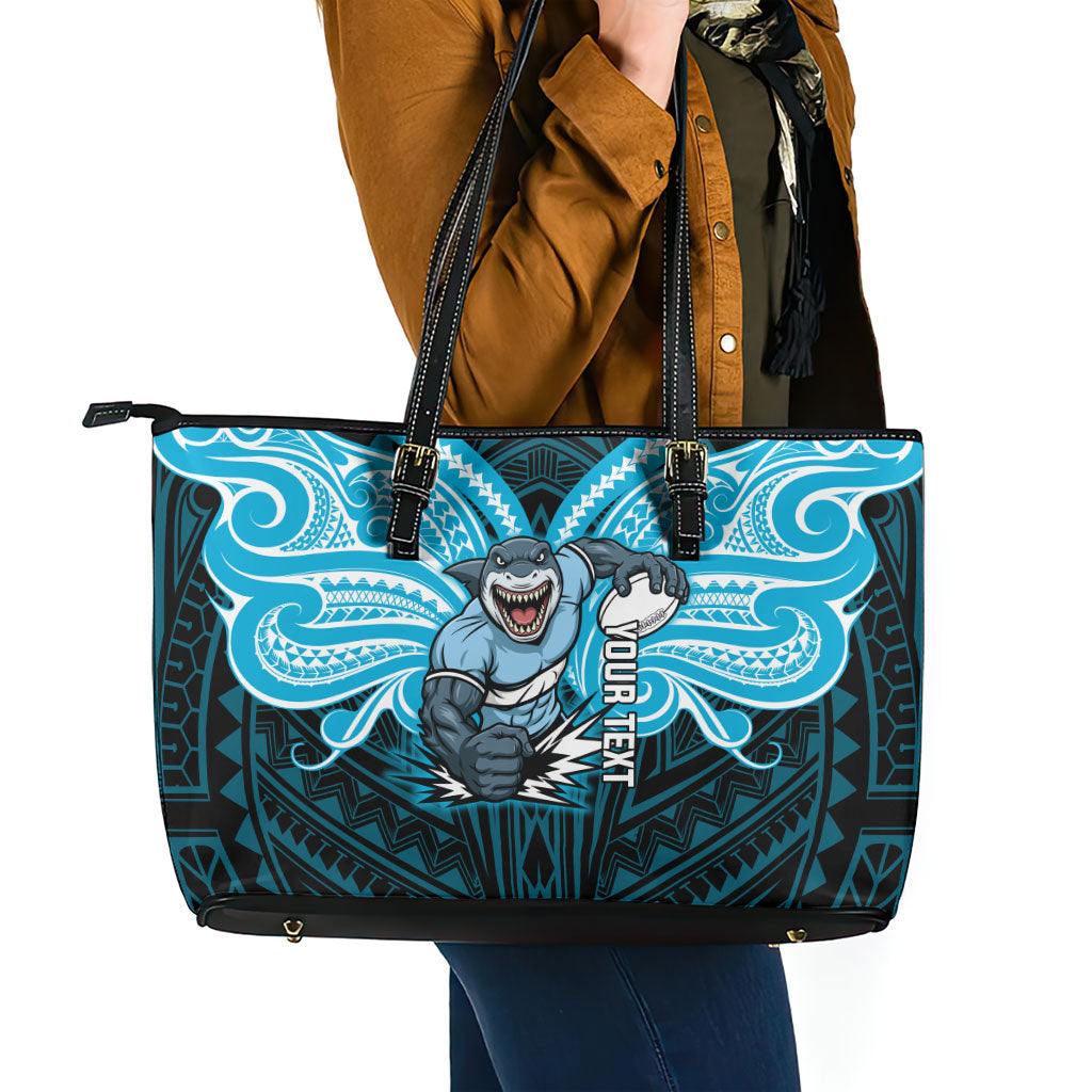 Custom Cronulla-Sutherland Sharks Leather Tote Bag Shark Warrior Polynesia Islander Rugby Mascot