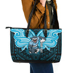 Custom Cronulla-Sutherland Sharks Leather Tote Bag Shark Warrior Polynesia Islander Rugby Mascot