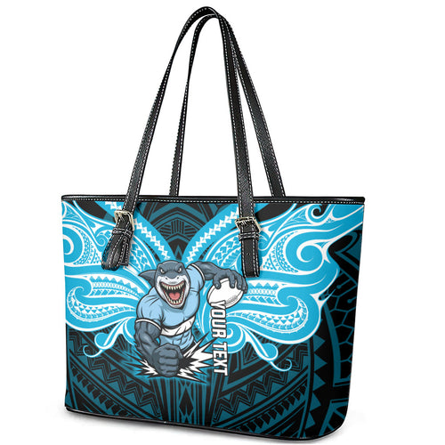 Custom Cronulla-Sutherland Sharks Leather Tote Bag Shark Warrior Polynesia Islander Rugby Mascot