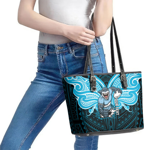 Custom Cronulla-Sutherland Sharks Leather Tote Bag Shark Warrior Polynesia Islander Rugby Mascot