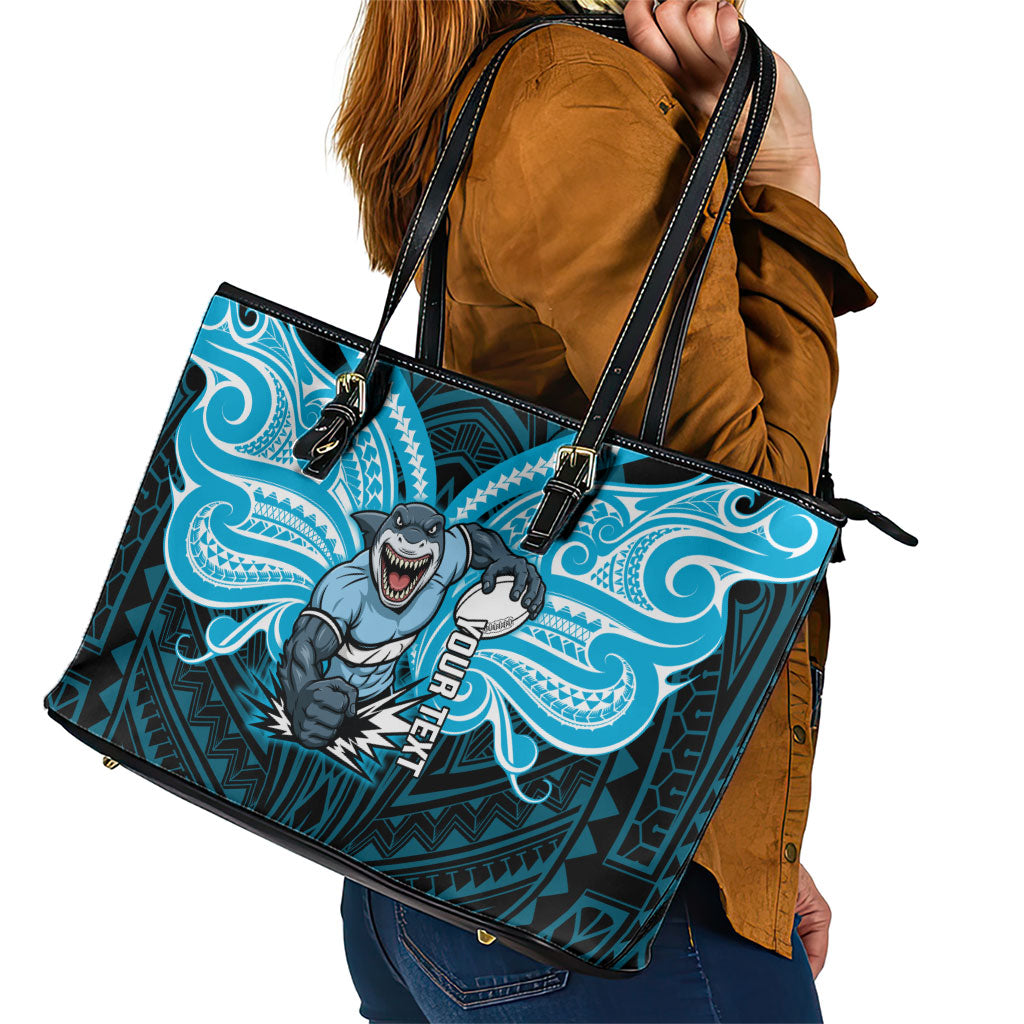 Custom Cronulla-Sutherland Sharks Leather Tote Bag Shark Warrior Polynesia Islander Rugby Mascot