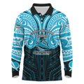 Custom Cronulla-Sutherland Sharks Long Sleeve Polo Shirt Shark Warrior Polynesia Islander Rugby Mascot