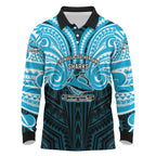 Custom Cronulla-Sutherland Sharks Long Sleeve Polo Shirt Shark Warrior Polynesia Islander Rugby Mascot
