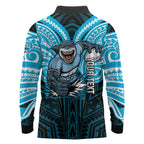 Custom Cronulla-Sutherland Sharks Long Sleeve Polo Shirt Shark Warrior Polynesia Islander Rugby Mascot