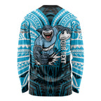 Custom Cronulla-Sutherland Sharks Long Sleeve Shirt Shark Warrior Polynesia Islander Rugby Mascot