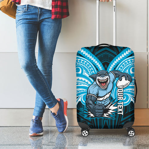 Custom Cronulla-Sutherland Sharks Luggage Cover Shark Warrior Polynesia Islander Rugby Mascot