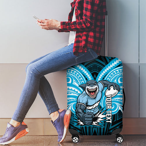 Custom Cronulla-Sutherland Sharks Luggage Cover Shark Warrior Polynesia Islander Rugby Mascot