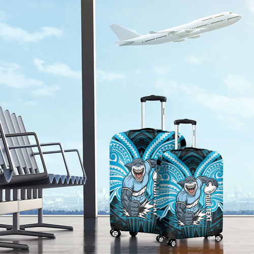 Custom Cronulla-Sutherland Sharks Luggage Cover Shark Warrior Polynesia Islander Rugby Mascot