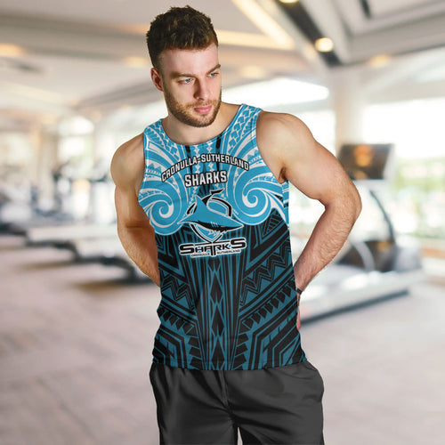Custom Cronulla-Sutherland Sharks Men Tank Top Shark Warrior Polynesia Islander Rugby Mascot