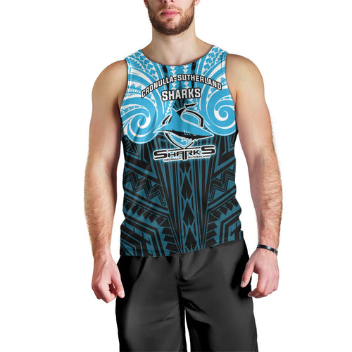 Custom Cronulla-Sutherland Sharks Men Tank Top Shark Warrior Polynesia Islander Rugby Mascot