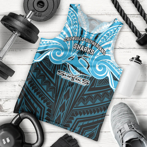 Custom Cronulla-Sutherland Sharks Men Tank Top Shark Warrior Polynesia Islander Rugby Mascot