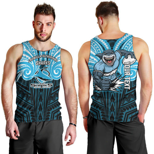 Custom Cronulla-Sutherland Sharks Men Tank Top Shark Warrior Polynesia Islander Rugby Mascot