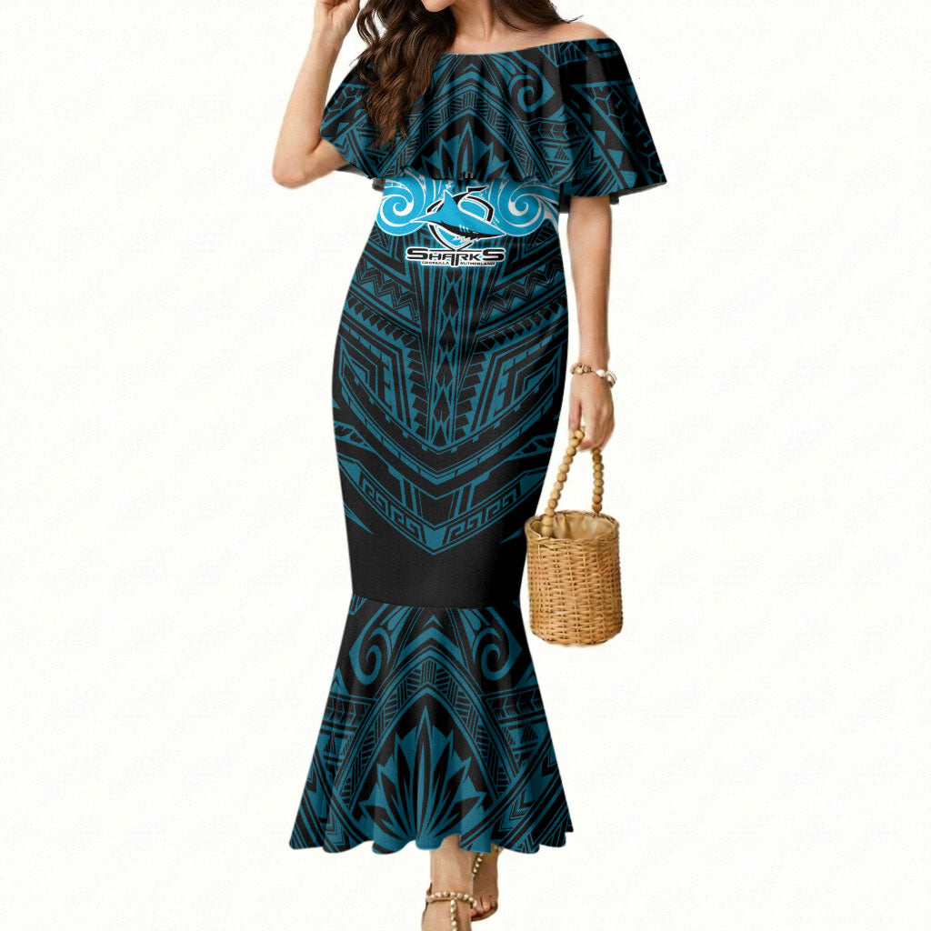 Custom Cronulla-Sutherland Sharks Mermaid Dress Shark Warrior Polynesia Islander Rugby Mascot