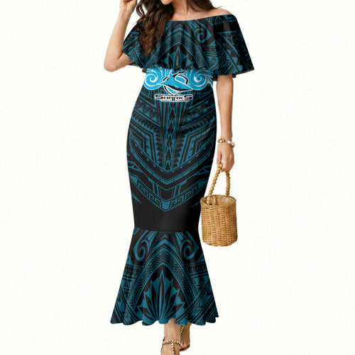 Custom Cronulla-Sutherland Sharks Mermaid Dress Shark Warrior Polynesia Islander Rugby Mascot
