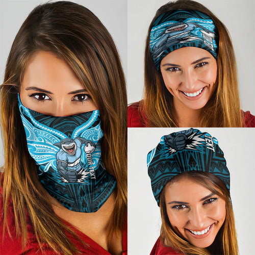 Custom Cronulla-Sutherland Sharks Neck Gaiter Shark Warrior Polynesia Islander Rugby Mascot