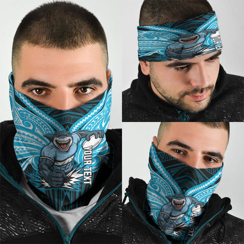 Custom Cronulla-Sutherland Sharks Neck Gaiter Shark Warrior Polynesia Islander Rugby Mascot