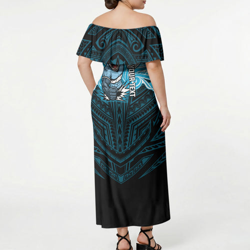 Custom Cronulla-Sutherland Sharks Off Shoulder Maxi Dress Shark Warrior Polynesia Islander Rugby Mascot