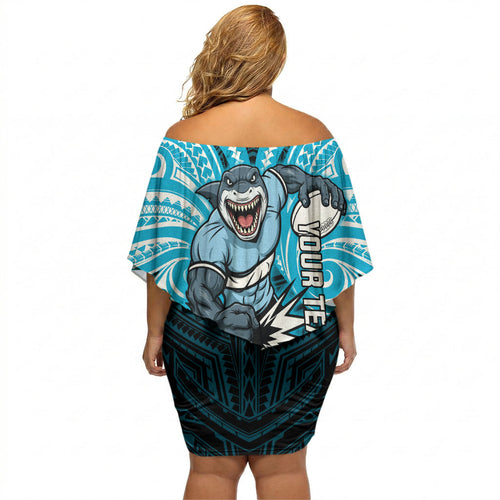 Custom Cronulla-Sutherland Sharks Off Shoulder Short Dress Shark Warrior Polynesia Islander Rugby Mascot