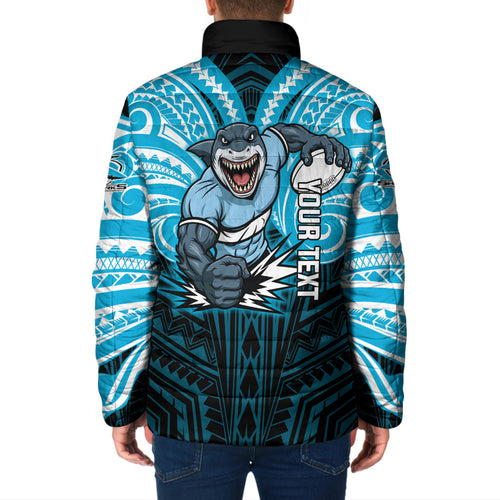 Custom Cronulla-Sutherland Sharks Padded Jacket Shark Warrior Polynesia Islander Rugby Mascot