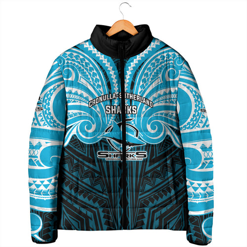 Custom Cronulla-Sutherland Sharks Padded Jacket Shark Warrior Polynesia Islander Rugby Mascot