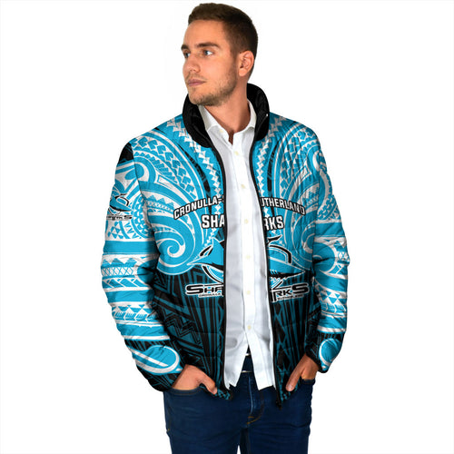 Custom Cronulla-Sutherland Sharks Padded Jacket Shark Warrior Polynesia Islander Rugby Mascot