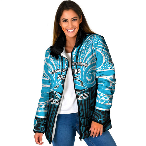 Custom Cronulla-Sutherland Sharks Padded Jacket Shark Warrior Polynesia Islander Rugby Mascot