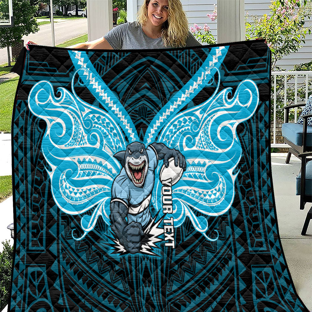 Custom Cronulla-Sutherland Sharks Quilt Shark Warrior Polynesia Islander Rugby Mascot