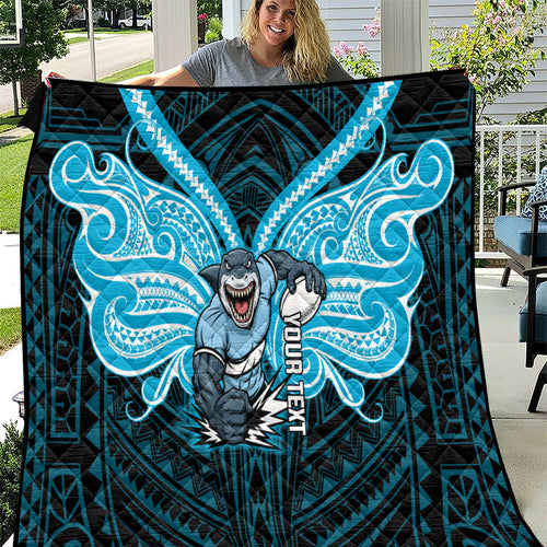 Custom Cronulla-Sutherland Sharks Quilt Shark Warrior Polynesia Islander Rugby Mascot