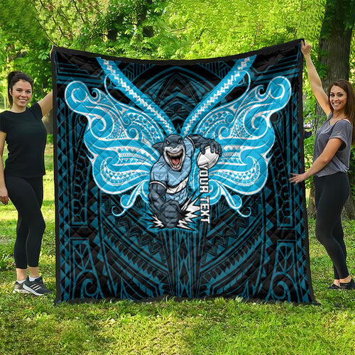 Custom Cronulla-Sutherland Sharks Quilt Shark Warrior Polynesia Islander Rugby Mascot