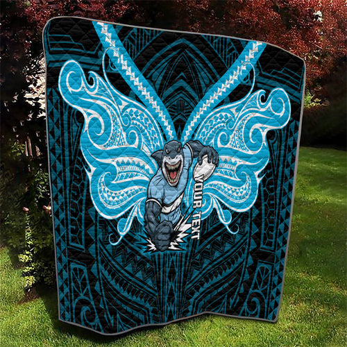 Custom Cronulla-Sutherland Sharks Quilt Shark Warrior Polynesia Islander Rugby Mascot