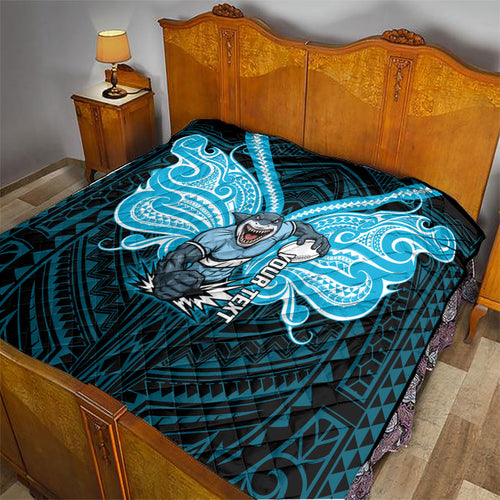 Custom Cronulla-Sutherland Sharks Quilt Shark Warrior Polynesia Islander Rugby Mascot