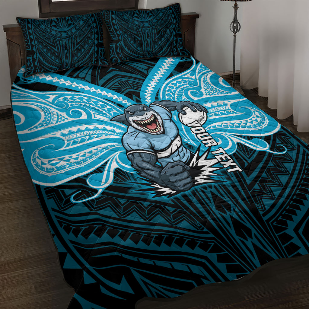 Custom Cronulla-Sutherland Sharks Quilt Bed Set Shark Warrior Polynesia Islander Rugby Mascot