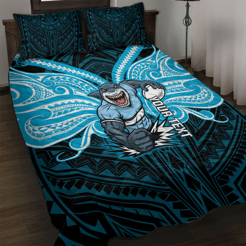 Custom Cronulla-Sutherland Sharks Quilt Bed Set Shark Warrior Polynesia Islander Rugby Mascot