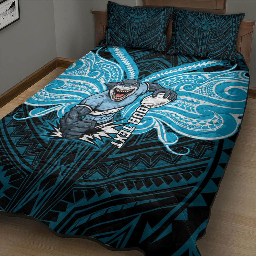 Custom Cronulla-Sutherland Sharks Quilt Bed Set Shark Warrior Polynesia Islander Rugby Mascot