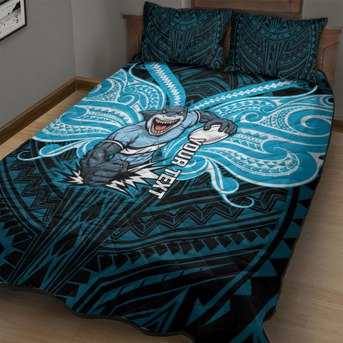 Custom Cronulla-Sutherland Sharks Quilt Bed Set Shark Warrior Polynesia Islander Rugby Mascot