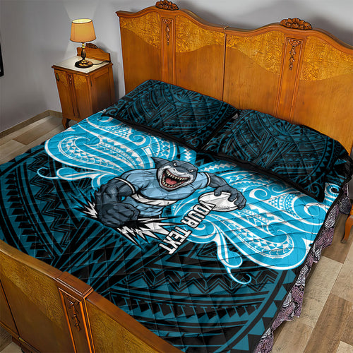 Custom Cronulla-Sutherland Sharks Quilt Bed Set Shark Warrior Polynesia Islander Rugby Mascot