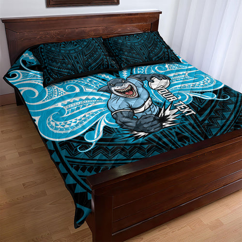 Custom Cronulla-Sutherland Sharks Quilt Bed Set Shark Warrior Polynesia Islander Rugby Mascot