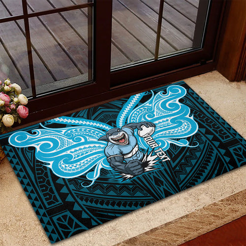 Custom Cronulla-Sutherland Sharks Rubber Doormat Shark Warrior Polynesia Islander Rugby Mascot