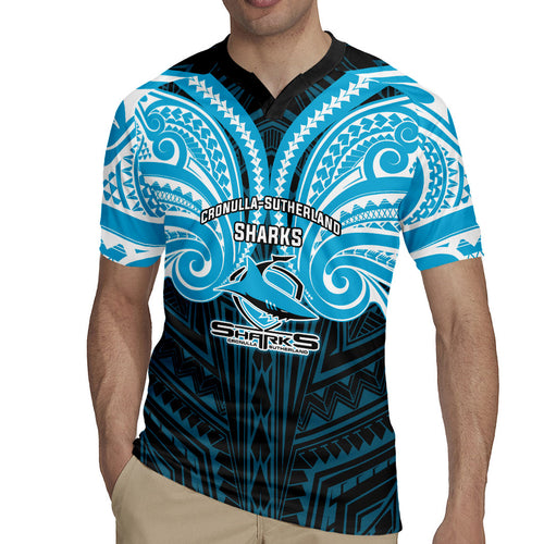 Custom Cronulla-Sutherland Sharks Rugby Jersey Shark Warrior Polynesia Islander Rugby Mascot