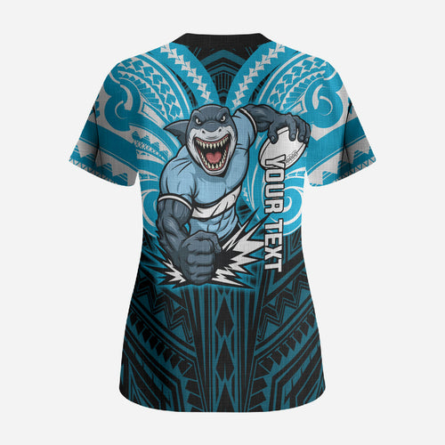 Custom Cronulla-Sutherland Sharks Scrub Top Shark Warrior Polynesia Islander Rugby Mascot