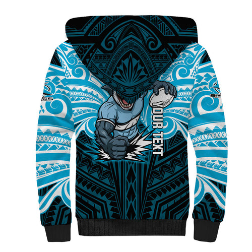 Custom Cronulla-Sutherland Sharks Sherpa Hoodie Shark Warrior Polynesia Islander Rugby Mascot